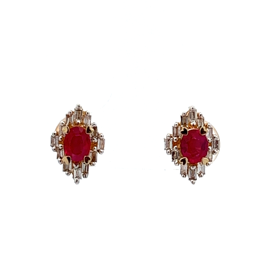 Estate Ruby & Baguette Diamond Earrings