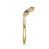 Lady's Yellow 14 Karat Prong Set Floral Style Curved Diamond And Sapph