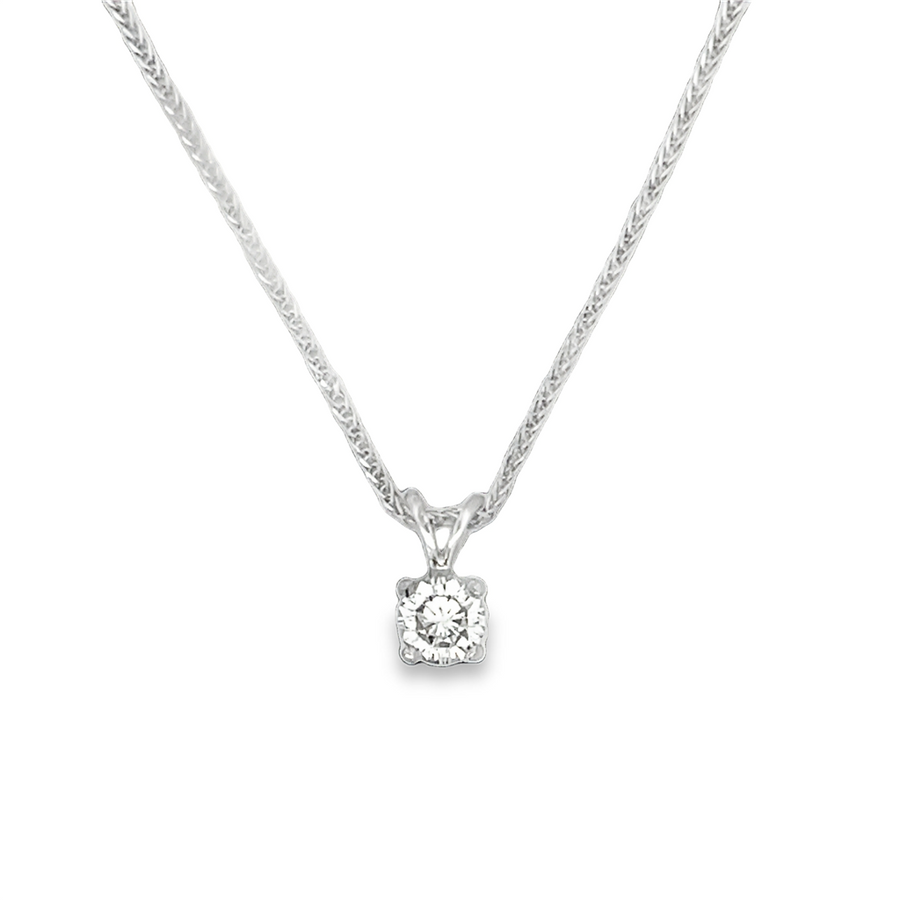 White 14 Karat Round Diamond Solitaire Pendant Estate Jewelry Length 2