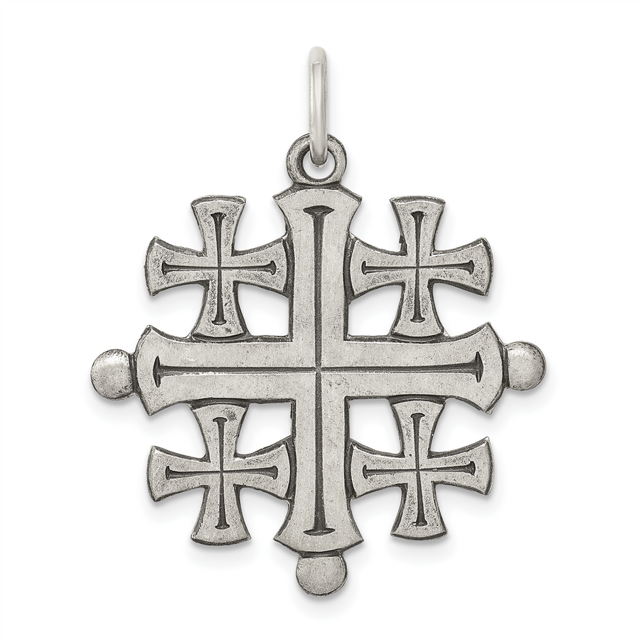 Lady's White Sterling Silver Brushed Jerusalem Cross Charm