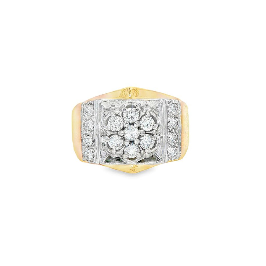 Two-Tone 14 Karat Gents Diamond Cluster Ring Estate Jewelry Size 9.5 W