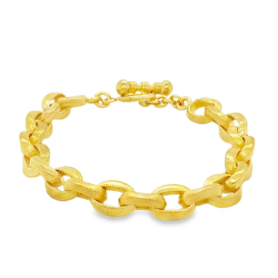 Yellow 23 Karat Milgrain Thai Bracelet With 7mm Milgrain Textured Link