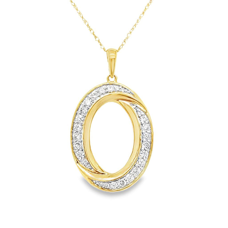 Lady's Two-Tone 14 Karat Oval Drop With Diamond Accents Pendant With =