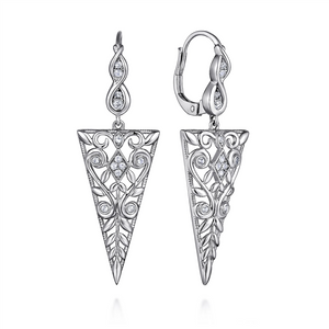 Gabriel & Co. Silver Sterling Silver Vintage Inspired Triangular White Sapphire Drop Earrings