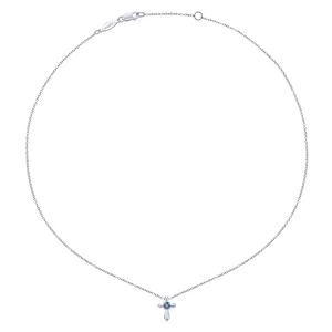 Gabriel & Co. Fashion Sterling Silver Round Sky Blue Topaz Cross Necklace