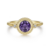 Gabriel & Co. Fashion 14K Yellow Gold Diamond And Amethyst Bujukan Ladies' Ring