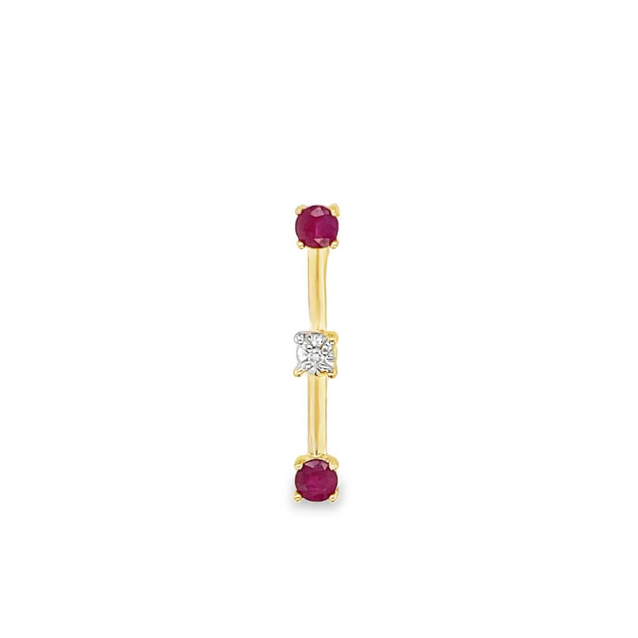 Yellow 14 Karat Vertical Station Pendant Estate Jewelry 2 = 3.15mm Rou