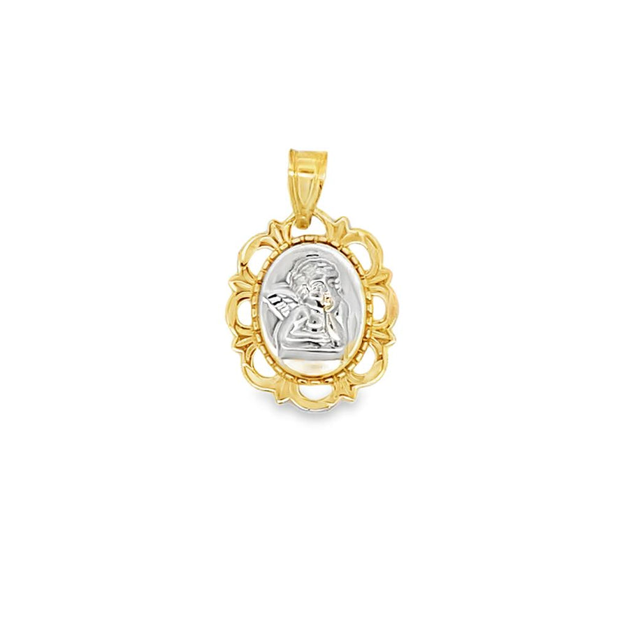 Two-Tone 14 Karat 25.20X16.10mm Angel Pendant With A 3.0mm Bail Openin