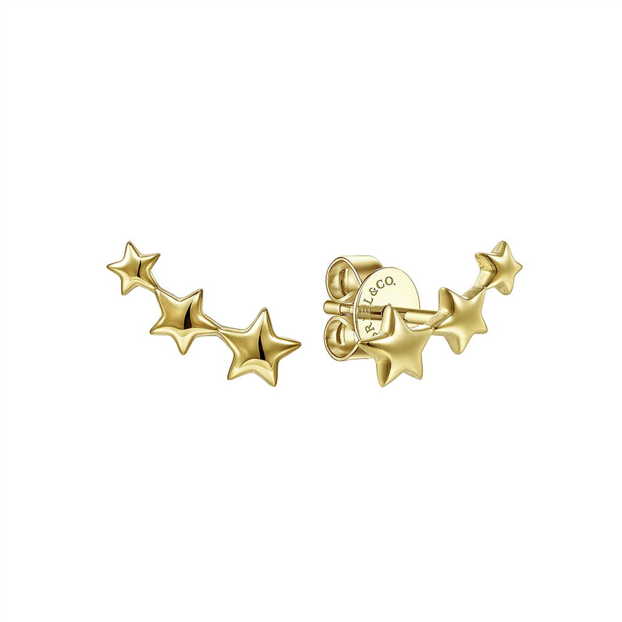 Gabriel & Co. Fashion 14K Yellow Gold Triple Graduating Stars Curved Stud Earrings