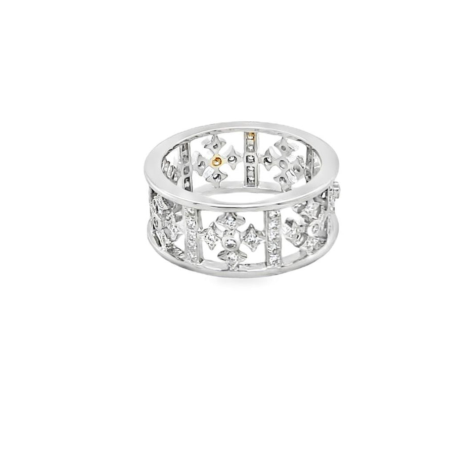 White 18 Karat 8.70mm Diamond Quatrefoil Pattern Style Ring Made By De
