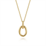 Yellow 14 Karat Oval Drop Pendant And Cable Link Chain Necklace Gold N