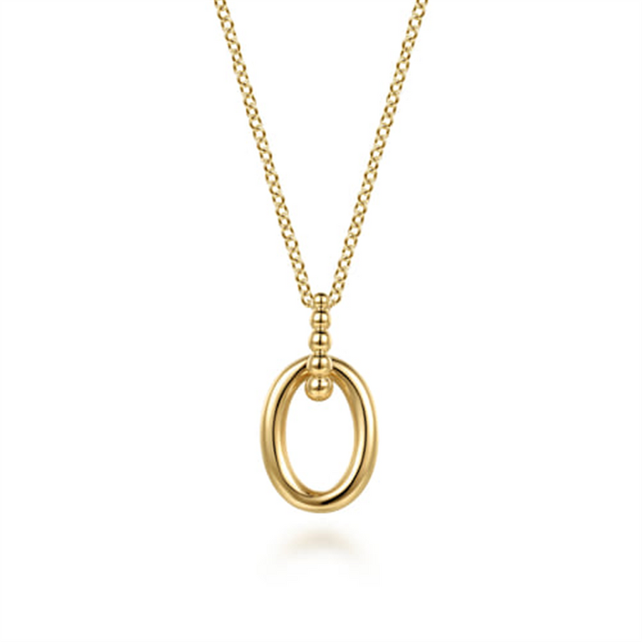Yellow 14 Karat Oval Drop Pendant And Cable Link Chain Necklace Gold N