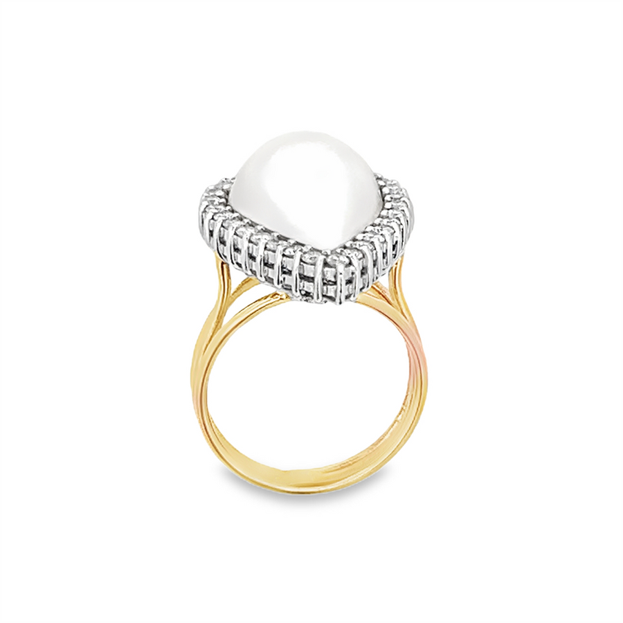 Estate Mabe Pear Shape & Diamond Halo Ring
