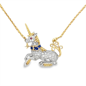 Estate Two Tone Diamond Unicorn Pendant