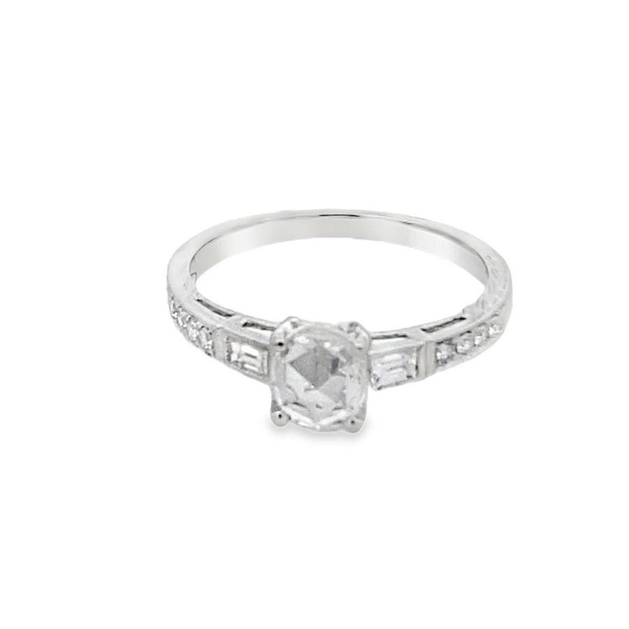 Lady's White 14 Karat Engraved Antique 4-Prong Fashion Ring Size 6.5 W