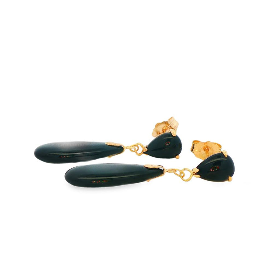 Yellow 14 Karat Pear Shape Onyx (2- 7X5mm Cabochon, 2- 16.5X7.6mm P/S)