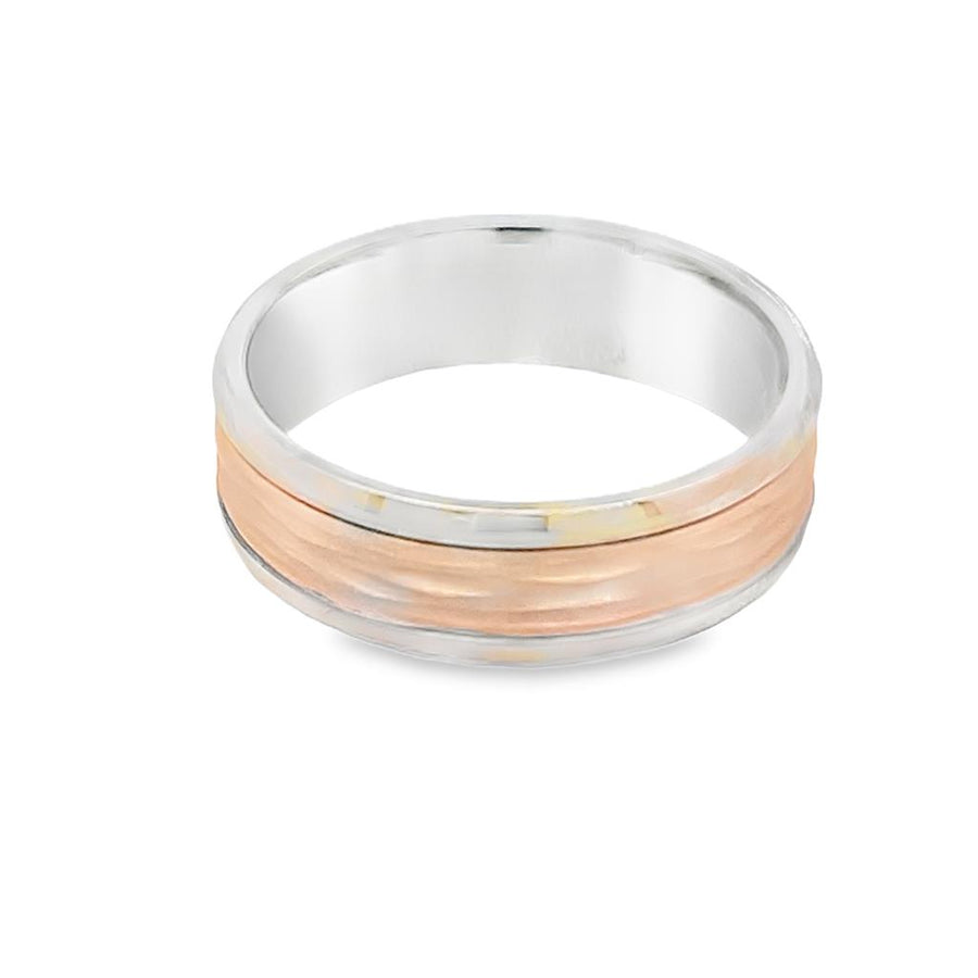 White/Rose' 14 Karat Bark 7mm Gents Comfort Fit Wedding Band Estate Je
