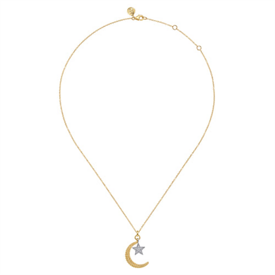 Lady's Two-Tone 14 Karat Bujukan Moon/Star Necklace Length 17.5 With 6