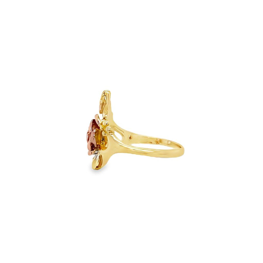 Tri-Color 10 Karat Rose Flower Ring Estate Jewelry Size 5.75 Gram Weig