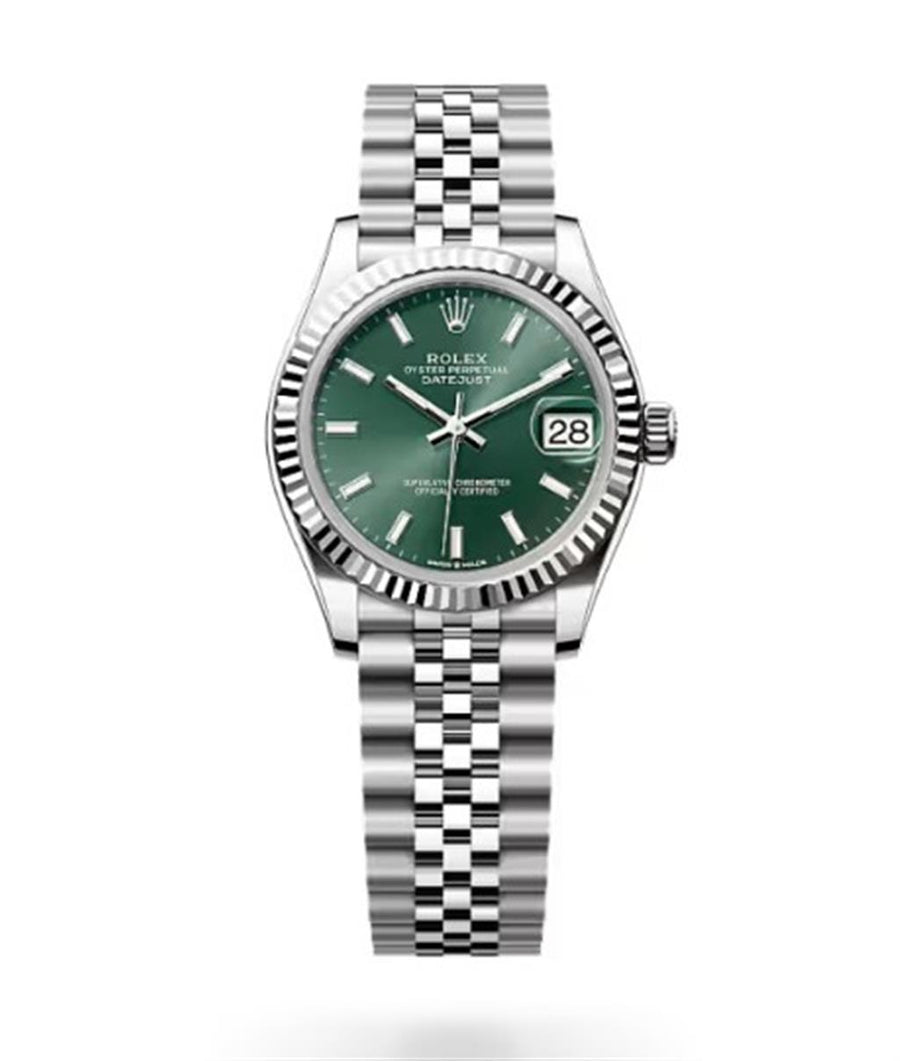 Ladies 31mm Oyster Steel 2026 Rolex Perpetual Datejust with a Mint Gre