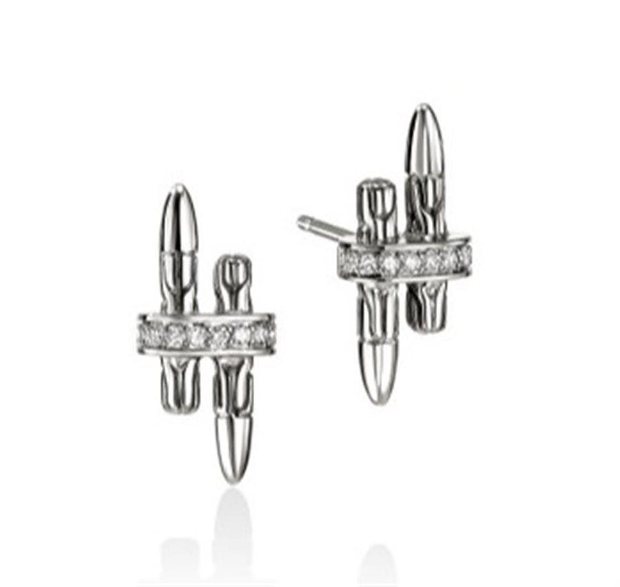 Sterling Silver Spear Stud Earrings John Hardy With 16 = 0.12Twt Pave