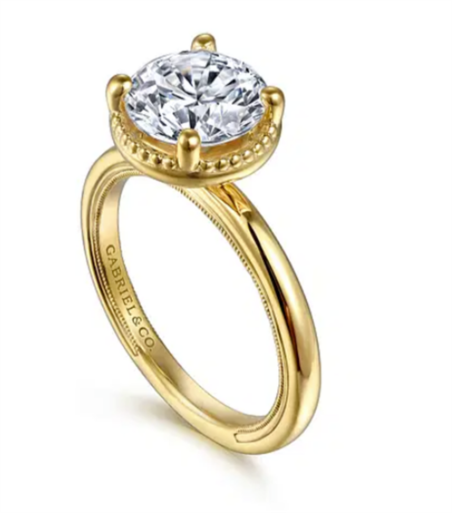 Yellow 14 Karat Milgrain Beaded Hidden Halo Remount Size 6.5 Designer: