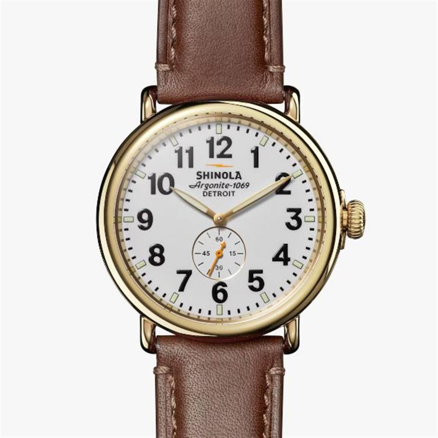 The Runwell Watch with White Face and Teak Leather Strap