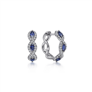 Gabriel & Co. Fashion 14K White Gold 15MM Diamond and Sapphire Earrings