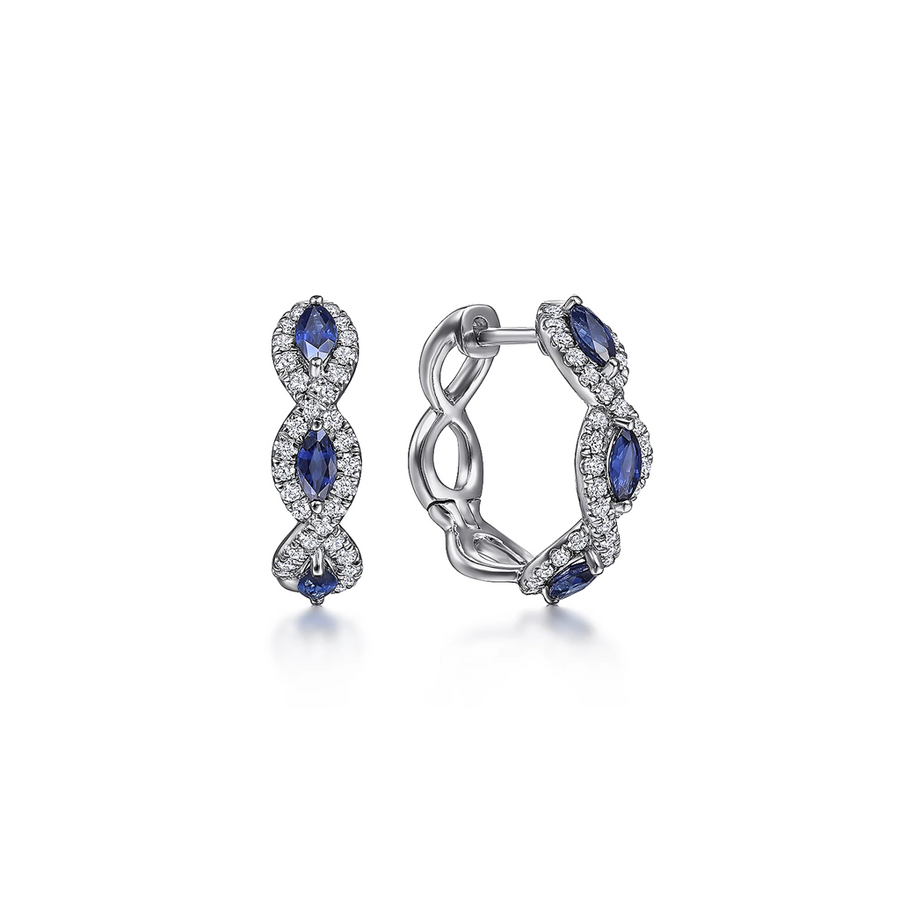 Gabriel & Co. Fashion 14K White Gold 15MM Diamond and Sapphire Earrings