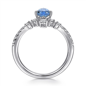 Gabriel & Co. Fashion 14K White Gold Pear Shaped Swiss Blue Topaz and Diamond Ring