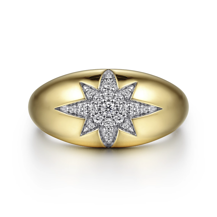 Gabriel & Co. Fashion 14K Yellow Gold Domed Diamond Star Ring