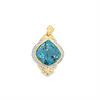 Estate 14 Karat Yellow Gold Blue Topaz and Diamond Pendant