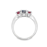 14 Karat White Three Stone Sapphire And Ruby Ring Estate Jewelry Size