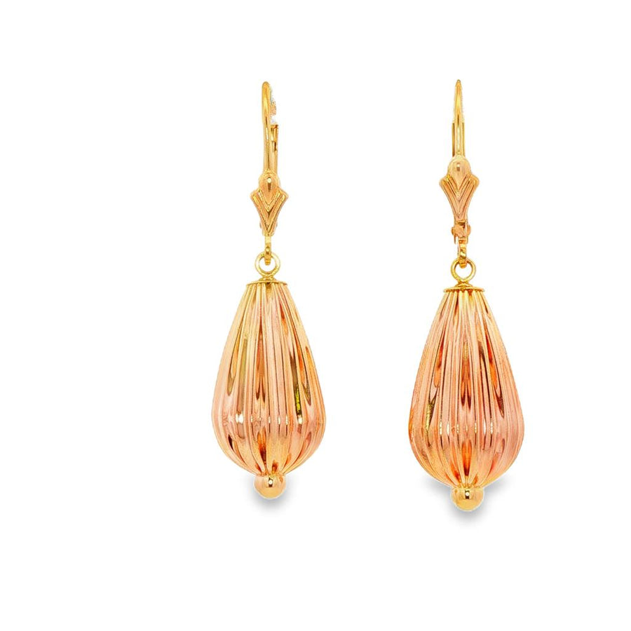Yellow 14 Karat 10X36.88mm Ribbed Fashion Leverback Earrings Estate Je