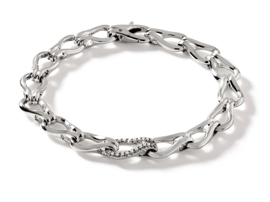 John Hardy Surf Pave Diamond Link Bracelet