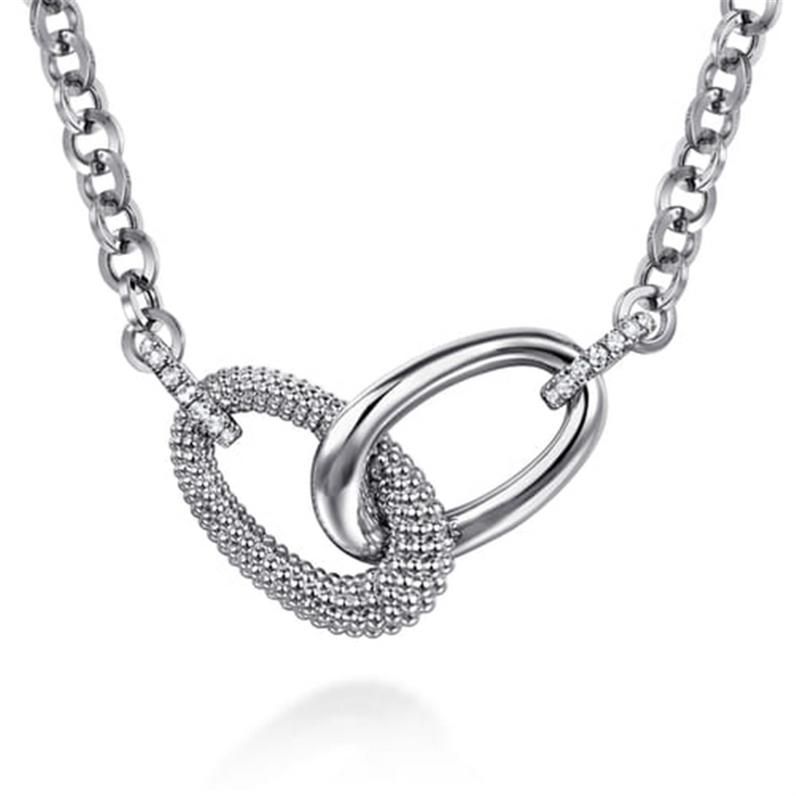 Lady's Sterling Silver Link Chain Necklace With Polished And Bujukan O