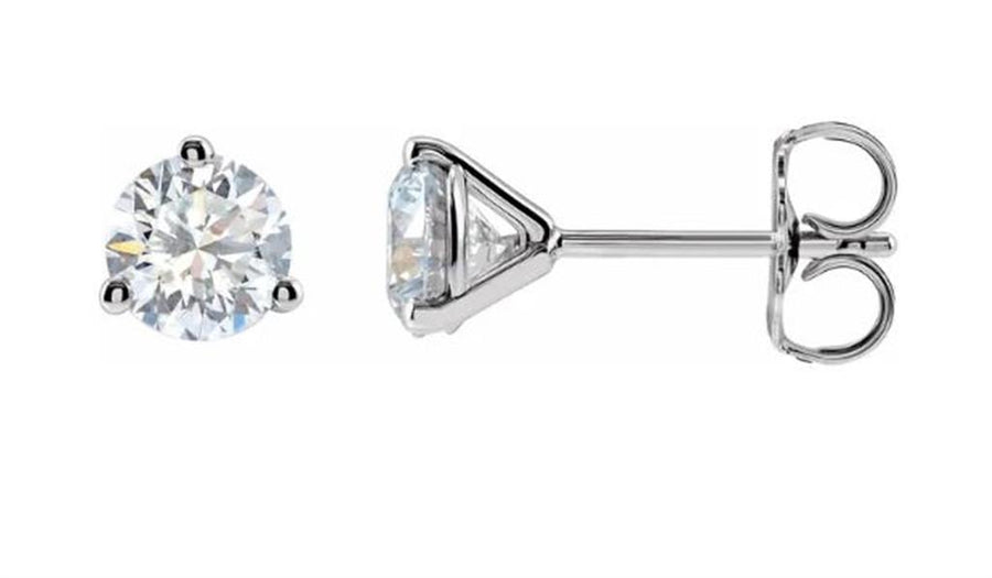Lady's White 14 Karat 3 Prong Martini Stud Earrings With 2=0.76Tw Roun