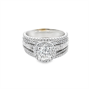 Estate Round Diamond Halo Bridal Set