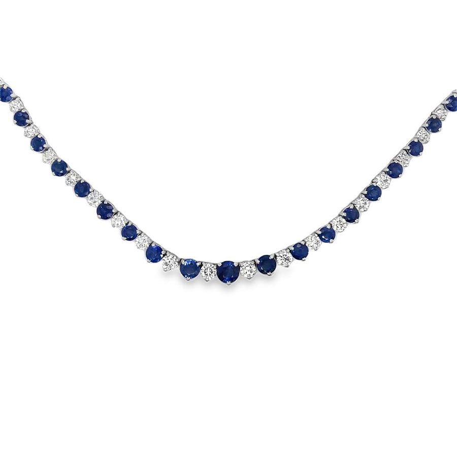 White 14 Karat Sapphire And Diamond Riviera Necklace Estate Jewelry Le