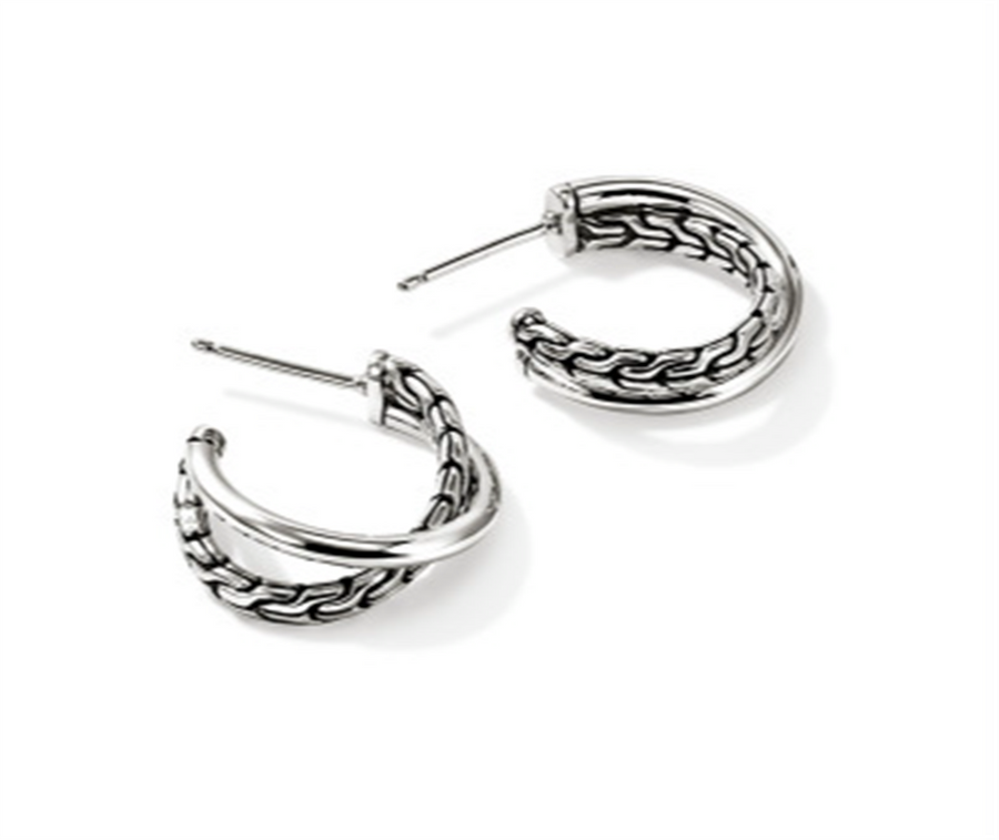 John Hardy Sterling Silver Essential Crossover Huggie Hoop Earrings
