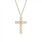 Gabriel & Co. Fashion 14K Yellow Gold Pearl Cross Pendant Necklace