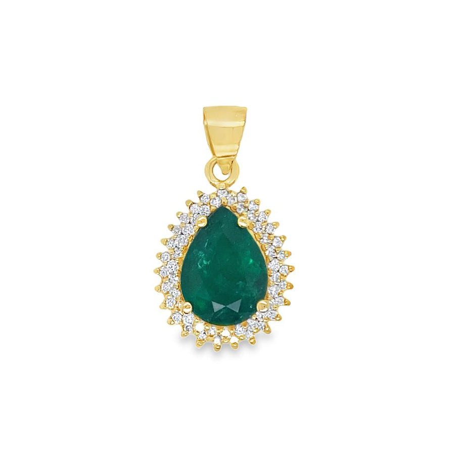 Pear Shape Emerald and Diamond Halo Pendant