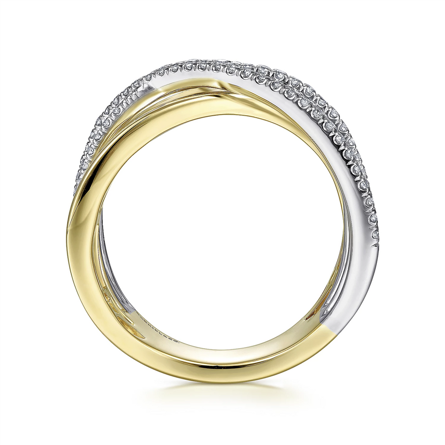 Gabriel & Co. Fashion 14K White-Yellow Gold Polished and Diamond Bands Criss Cross Ring