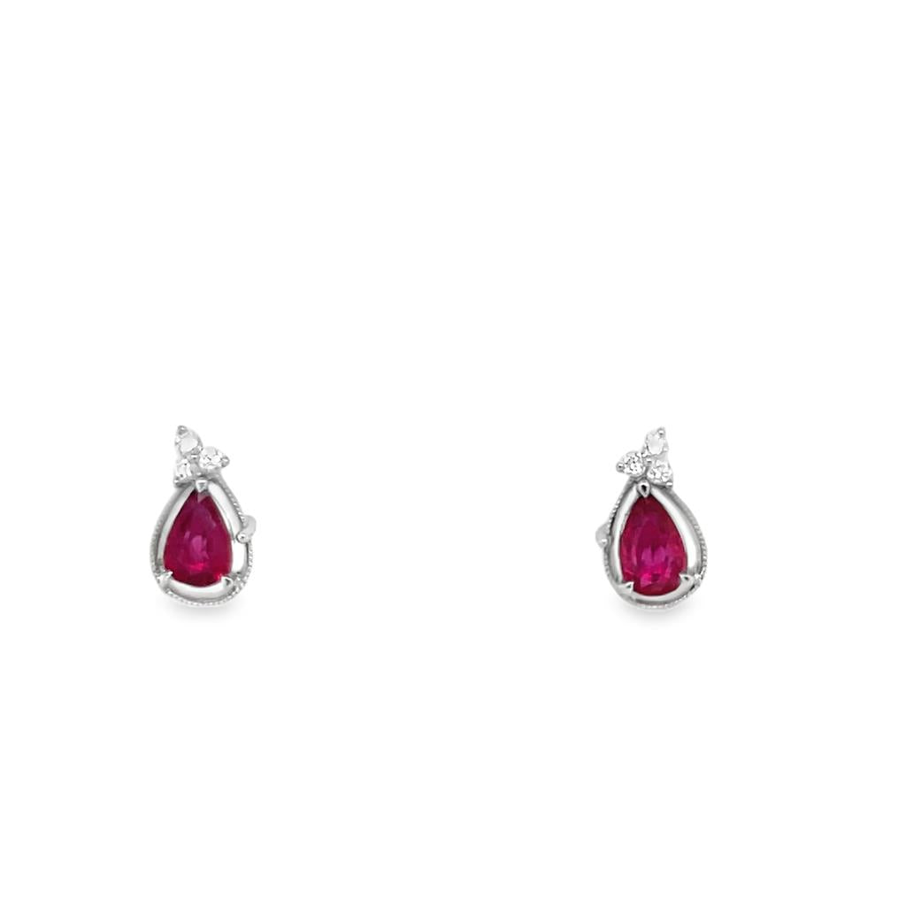 Nelson Lady's Milgrain Ruby and Diamond Stud Earrings