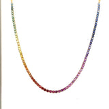 Lady's Yellow 14 Karat Multi-Color Rainbow Sapphire Bollo Necklace Nec