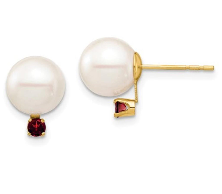 Lady's Yellow 14 Karat Stud Earrings 2 = 8.00-8.50mm Fresh Water Pearl