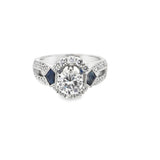 Leon's of Beverly Hills Round Diamond Engagement Ring with Sapphire Accent Stones
