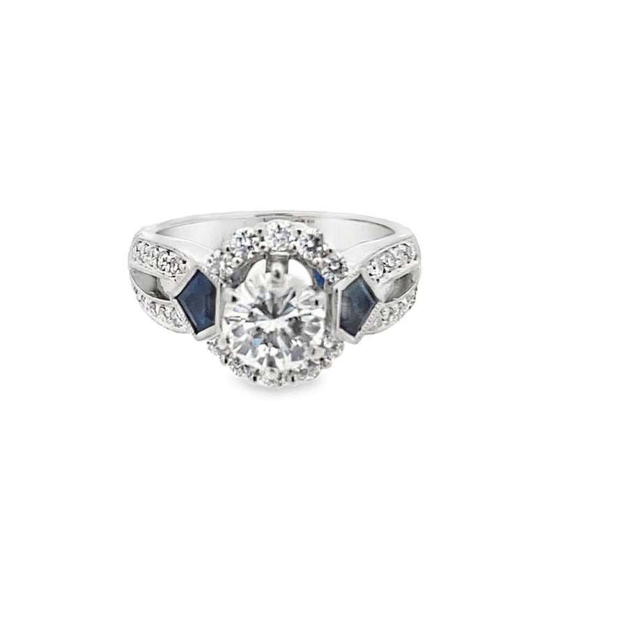 Leon's of Beverly Hills Round Diamond Engagement Ring with Sapphire Accent Stones