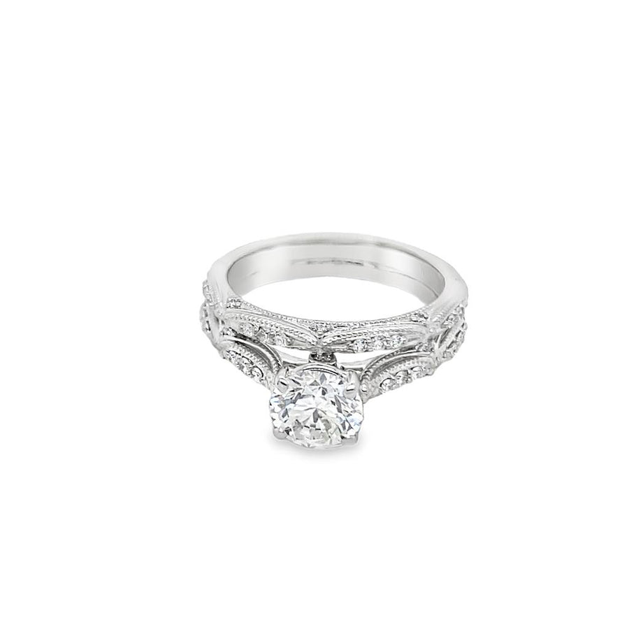 Platinum Round Diamond Antigue Style Bridal Set Estate Jewelry With On