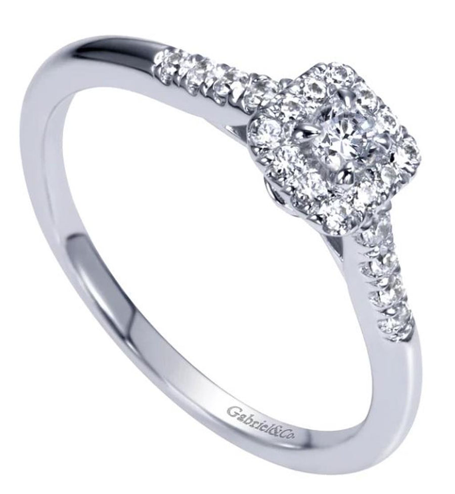 Platinum Square Halo Diamond Engagement Ring